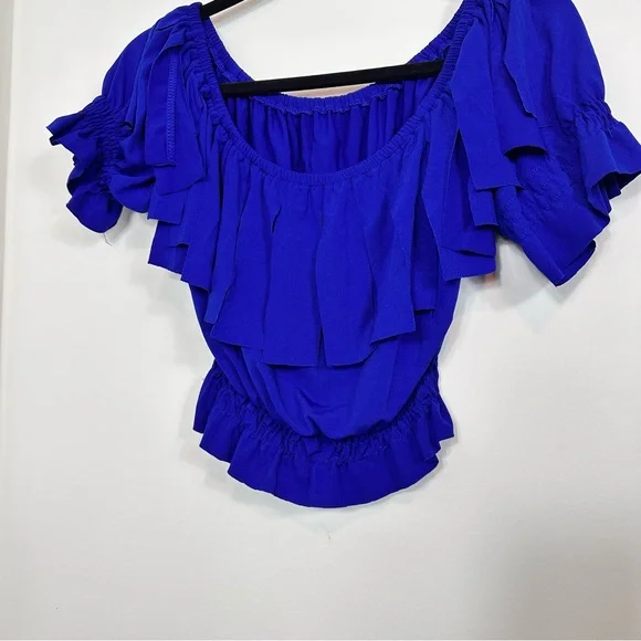 Off-Shoulder Blue Ruffle Top - Picture 5 of 10